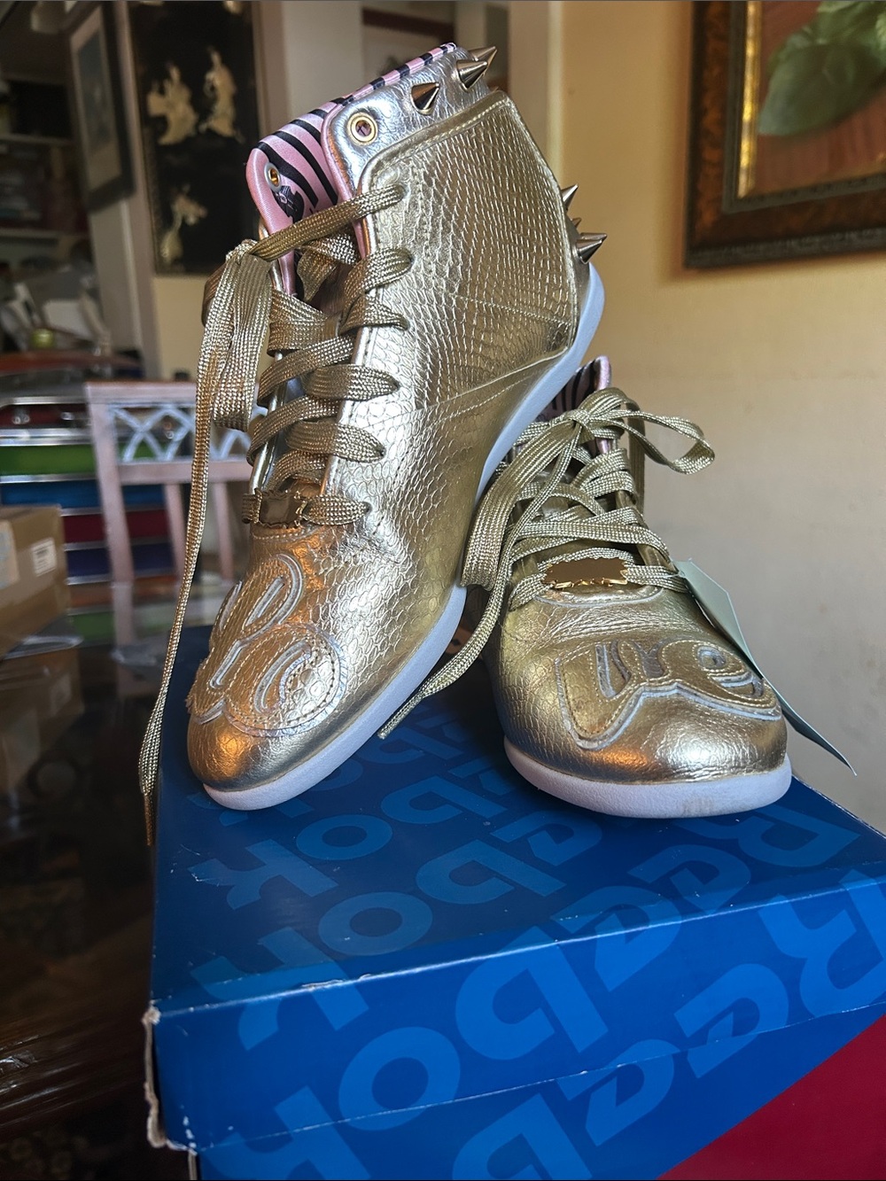 Reebok Women's Metallic Gold High-Top Sneakers with Stud Accents